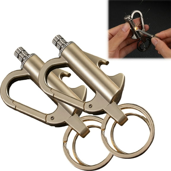 Keychain Lighter, Metal Match Kerosene Lighter, Reusable Waterproof Windproof Permanent Strike Anywhere, with Multitool Bottle Opener, for Outdoor Survival Gift for Men (Gold)