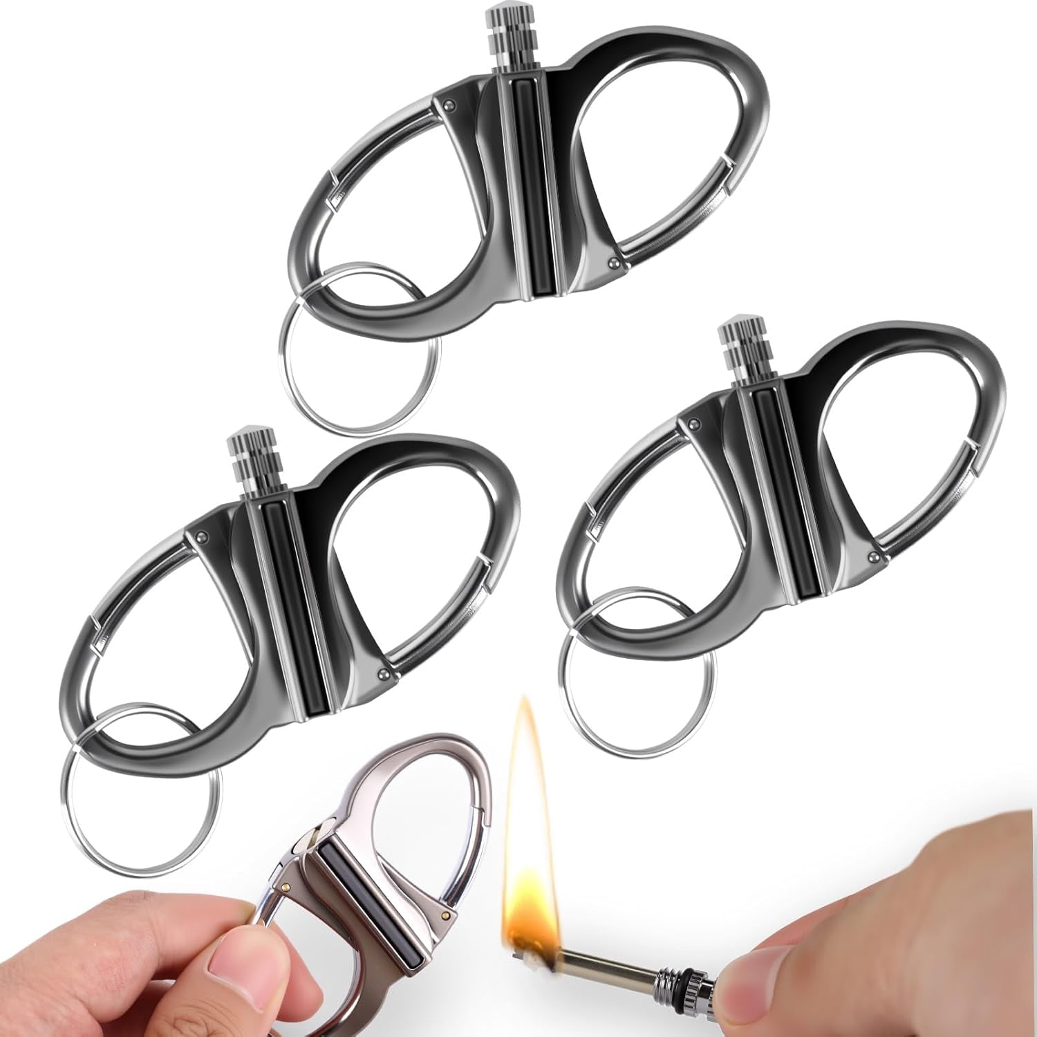 Keychain Lighter Match Strike - Reusable Kerosene Fillable Metal Lighter For Outdoor Survival