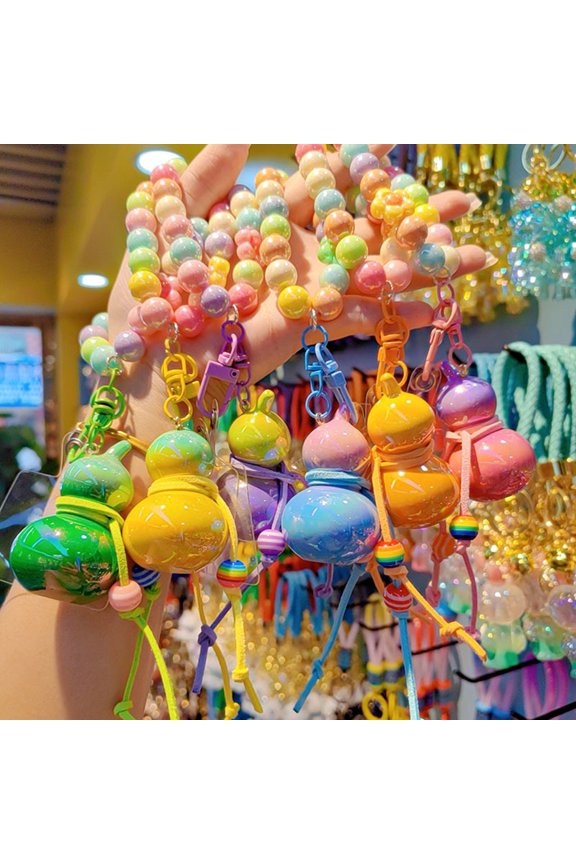 Keychain Macaron Color Beads Portable Anti-Lost Mobile Phone Chain Gourd Design Key Chain Bag Hanger Backpack Accessory