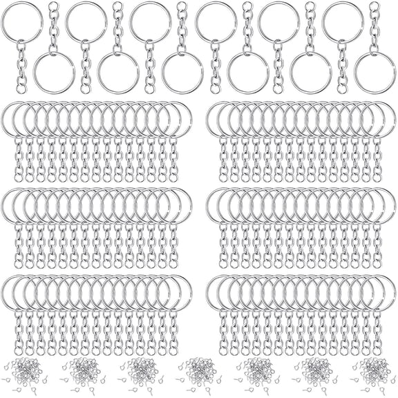 Keychain Making Kit, 360 Pcs Key Rings, Jump Rings, and Screw Eye Pins for DIY Keychain Crafts, 25mm, Silver