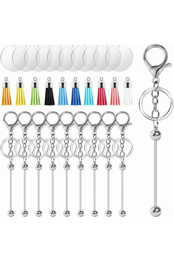 Keychain Making Kit - DIY Keyrings,10 Beadable Keychain Rods, 10 Tassels,10 Acrylic Blanks,Charm Keyring Making Kit
