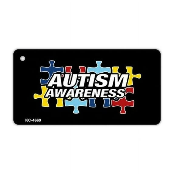 Keychain, Metal, Autism Awareness (Puzzle Pieces), 3" x 1.5" Key Chain w/Metal Keyring