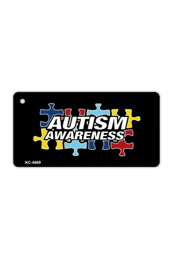 Keychain, Metal, Autism Awareness (Puzzle Pieces), 3" x 1.5" Key Chain w/Metal Keyring