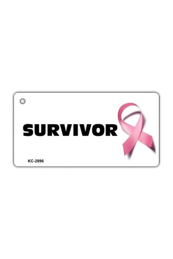 Keychain, Metal, Breast Cancer Survivor (Pink Ribbon), 3" x 1.5" Key Chain w/Metal Keyring