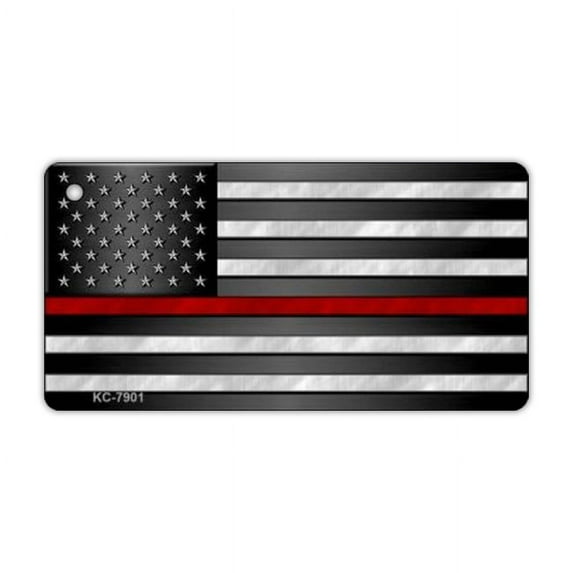 Keychain, Metal, Thin Red Line United States Flag (Fire Department), 3" x 1.5" Key Chain w/Metal Keyring