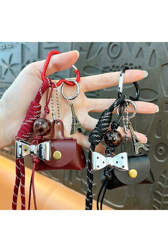 Keychain Mini Dumpling Bag Coin Purse Security Snap Detachable Wrist Strap Waterproof Imitation Leather Small Coin Wallet Key Chain