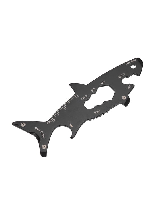 Keychain Multitool, 15-in-1 Stainless Steel Pocket EDC Tool, Black Stainless Steel Shark Funny Tool Card Gift Stocking Stuffers for Birthdays, Christmas, Father's Day, Valentine's Day
