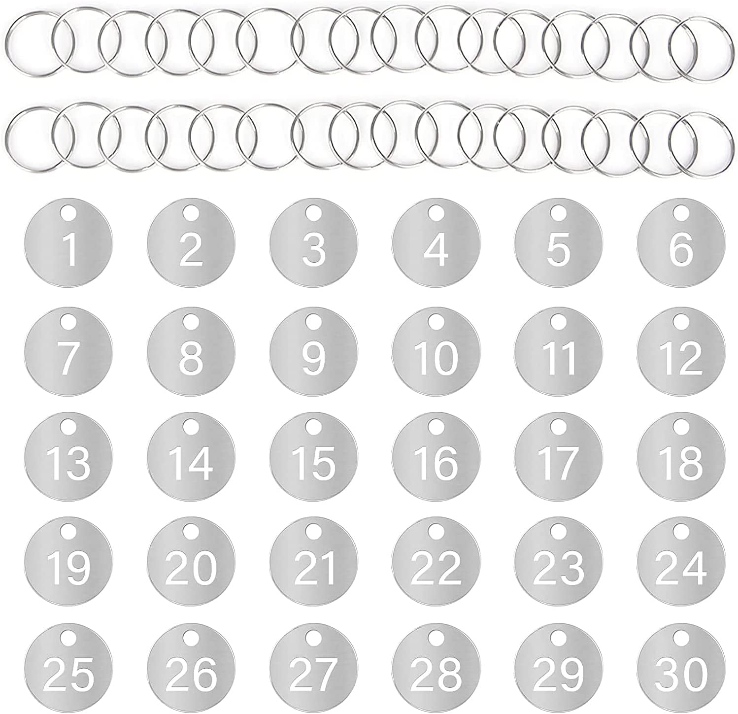 Keychain Numbers 1-30,30mm Round Keychain Numbers Metal,30 PCS Hollow ...