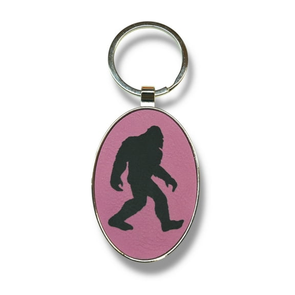 Keychain - Oval/Metal - Bigfoot Sasquatch - Leather