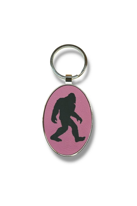 Keychain - Oval/Metal - Bigfoot Sasquatch - Leather