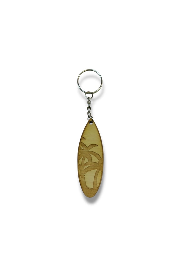 Keychain - Palm Tree Surfboard - Birch wood