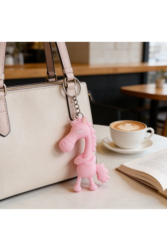 Keychain Pendant 3D Cartoon Horse Design Key Chain with Metal Ring Multifunctional Keychain Gift Accessory
