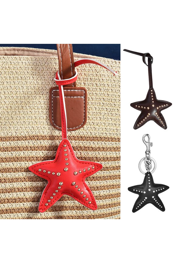 Keychain Pendant, Hand-Stitched Rivets Imitation Leather Star Shape Bag Charm Keys Suitcases Accessory