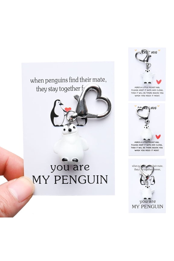 Keychain Pendant Penguin Charm Heart Buckle Keychain with Red Heart Decoration Backpack Decorative Keyring