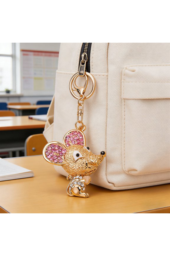 Keychain Pendant Sparkling Rhinestones Mouse Shape Charm Key Chain Strong Lobster Clasp Multi-Functional Key Holder