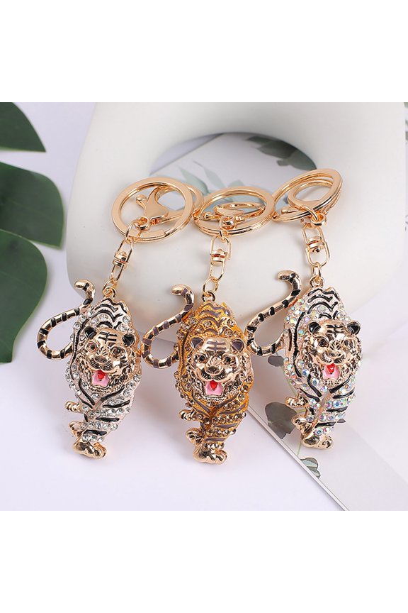 Keychain Pendant Sparkling Rhinestones Tiger Shape Charm Key Chain Strong Lobster Clasp Multi-Functional Key Holder