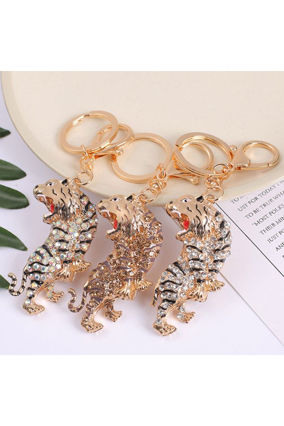 Keychain Pendant Sparkling Rhinestones Zodiac Tiger Shape Charm Key Chain Strong Lobster Clasp Multi-Functional Key Holder
