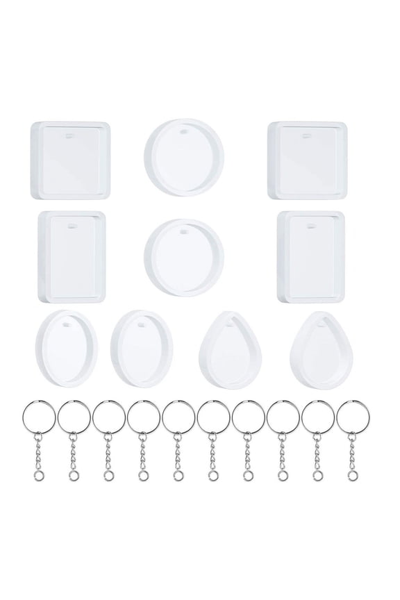 Keychain Pendants Resin Mold with Hole Casting Silicone Mould Kit with Metal Keyring Keychain Split