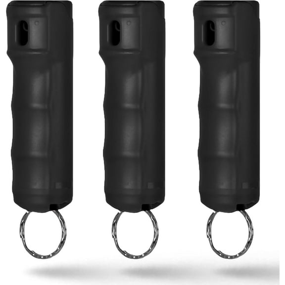 Keychain Pepper Spray Flip Top Safety, Finger Grip, Police Strength - 16 ft Range - Guard Dog Security - Maximum Strength, Effective Self-Defense, Durable Design, Easy-to-Carry & Use - Black - 3 pack