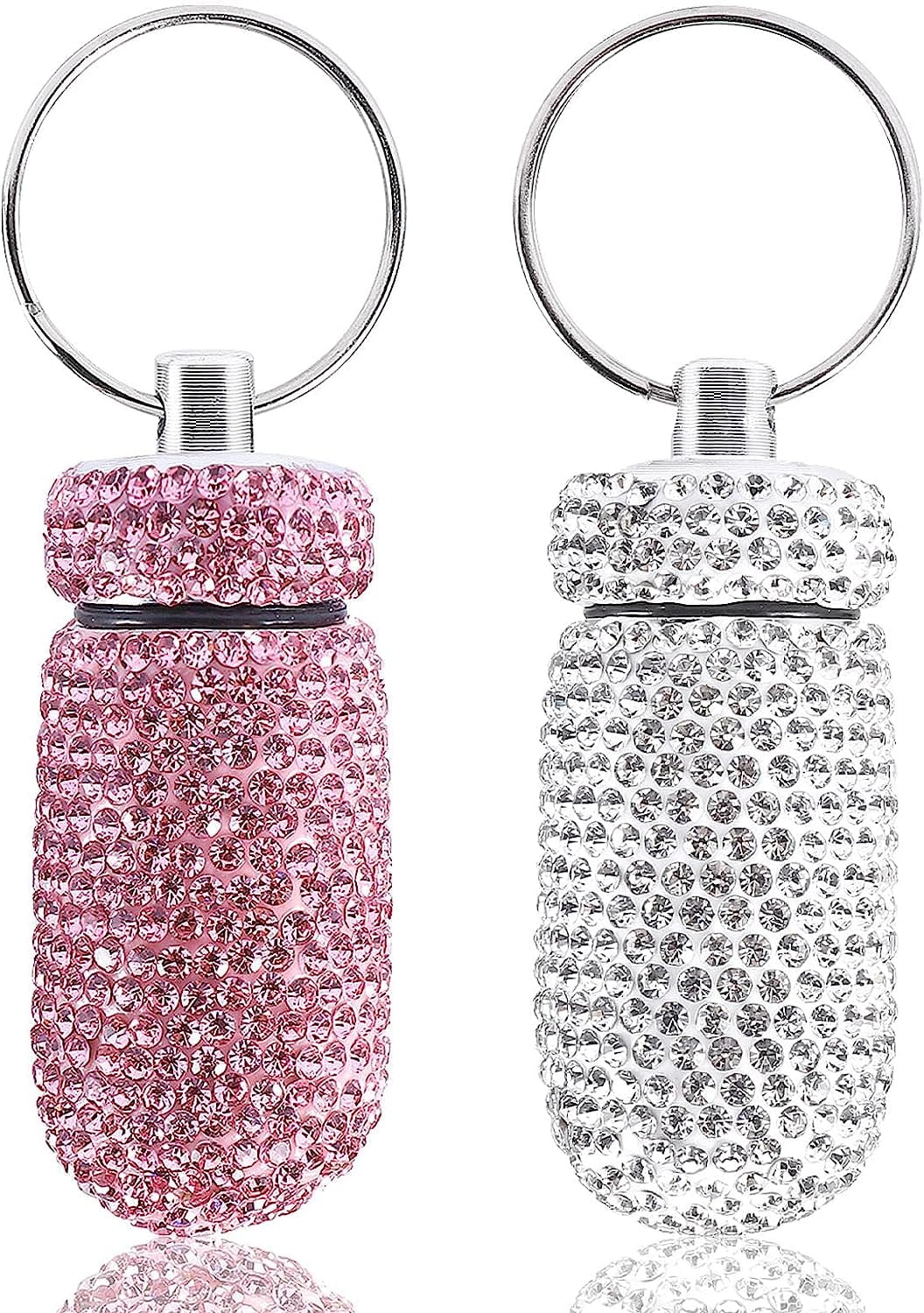 Keychain Pill Holder 2pcs Bling Pill Container Box Portable Pill Case