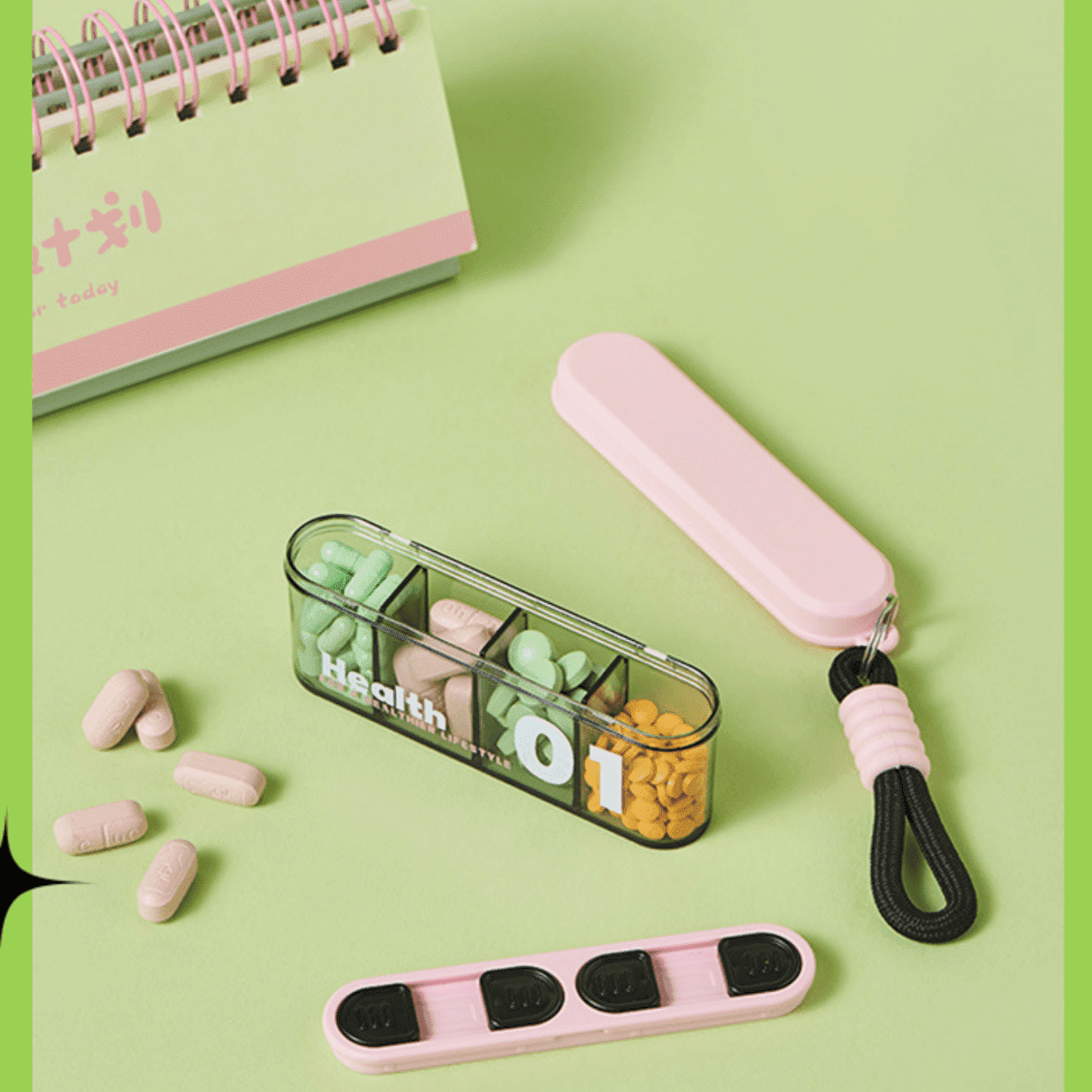 Skycase Compact, Durable, Lightweight Four-a-Day Pill Organizer Set with 3PCS Pill Holder, Pink (3 Pack)