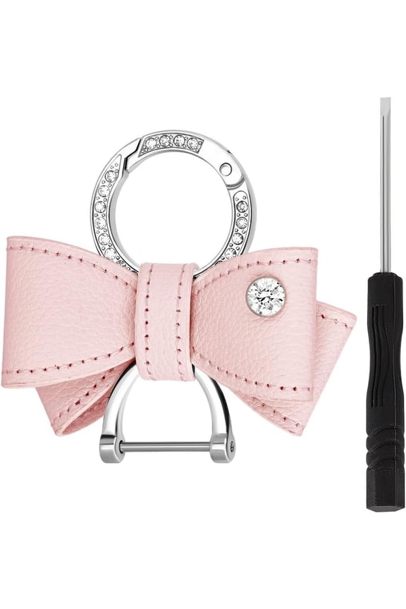 Keychain Pink Imitation Leather Bowknot Bag Charm with CZ Spring Ring for Purse Car Keys Pendant Decoration Women DIY