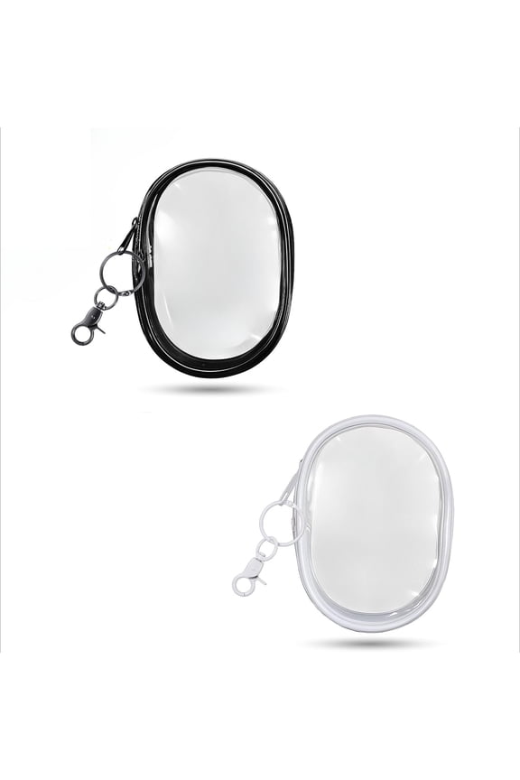 Keychain Pouch 2pack Clear Figure Display Bag with Keychain Mini Makeup Bag Black White (3.942.751.57in)