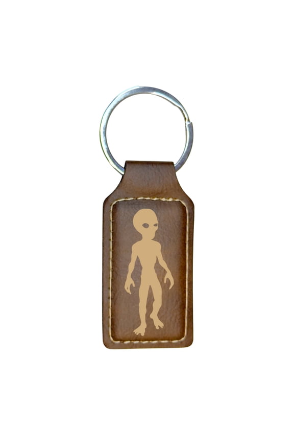 Keychain - Rectangle - Alien - Leather 3" x 1 3/4"
