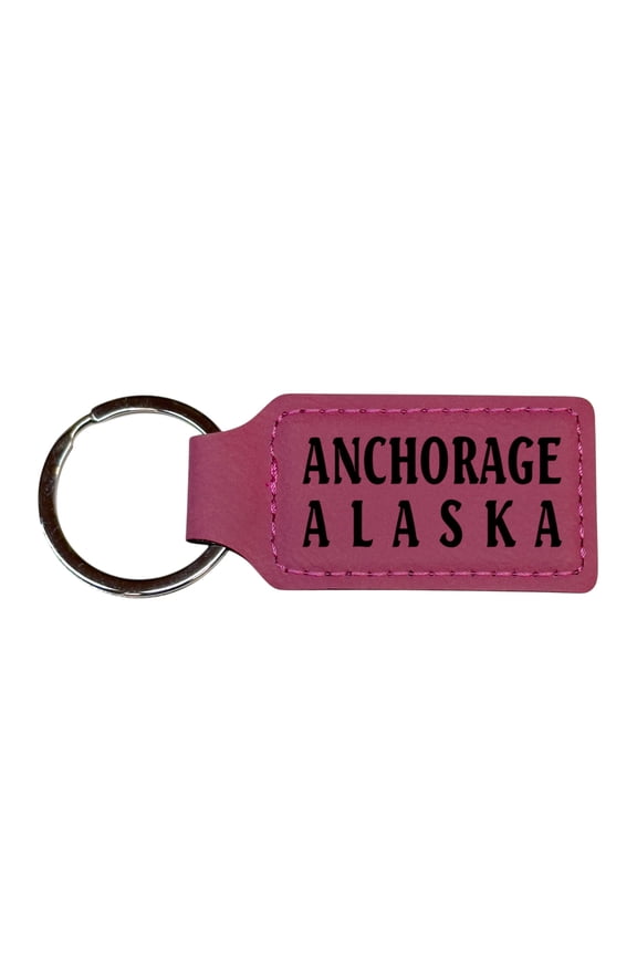 Keychain - Rectangle - Anchorage Alaska - Leather