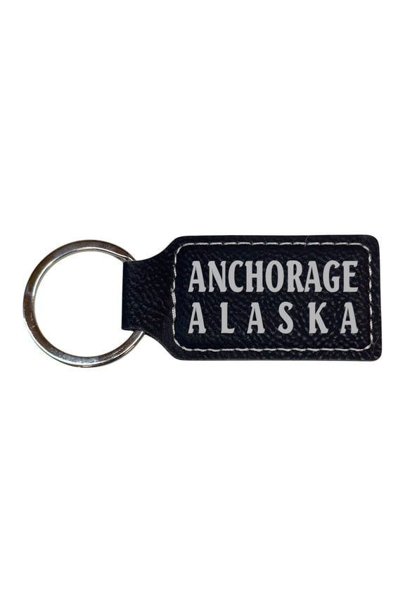Keychain - Rectangle - Anchorage Alaska - Leather