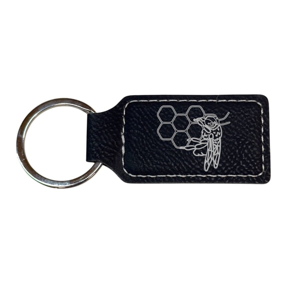 Keychain - Rectangle - Bee and Beehive - Leather