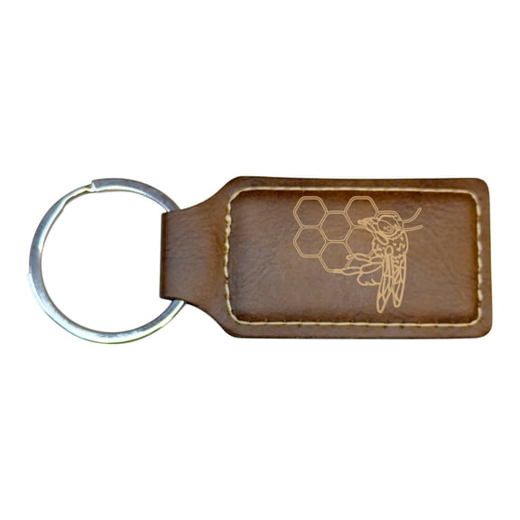Keychain - Rectangle - Bee and Beehive - Leather