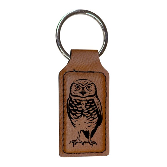 Keychain - Rectangle - Burrowing Owl - Leather