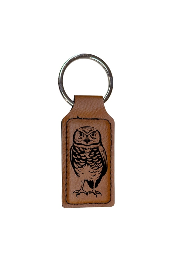 Keychain - Rectangle - Burrowing Owl - Leather