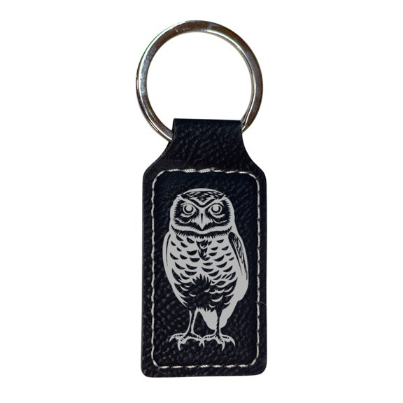 Keychain - Rectangle - Burrowing Owl - Leather