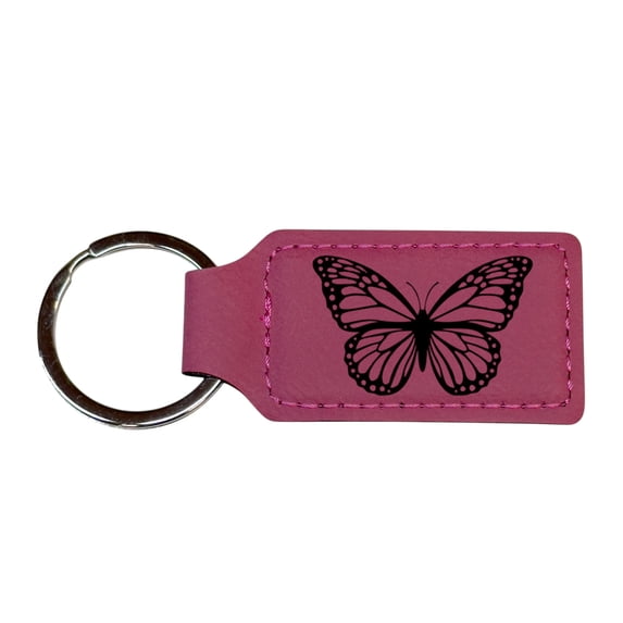 Keychain - Rectangle - Butterfly - Leather