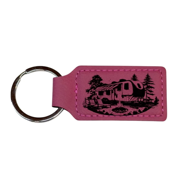 Keychain - Rectangle - Camping RV - Leather