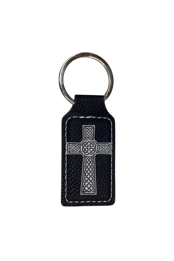 Keychain - Rectangle - Celtic Cross - Leather