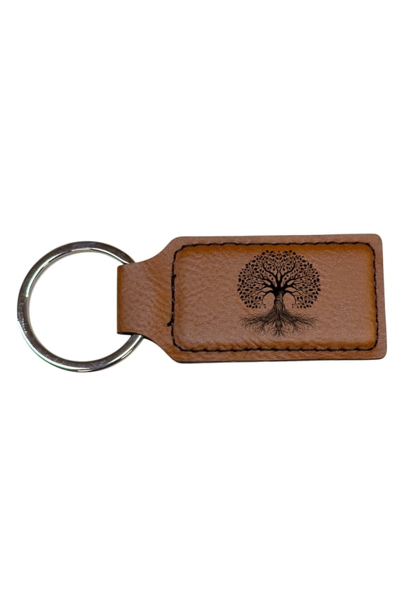 Keychain - Rectangle - Celtic Tree of Life - Leather