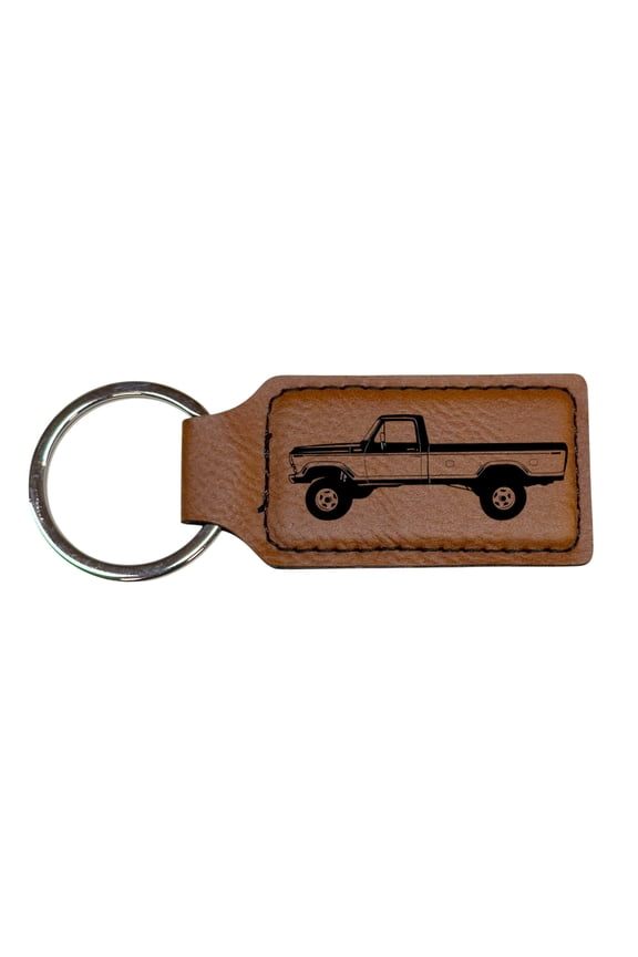 Keychain - Rectangle - Classic Pickup Truck - Leather
