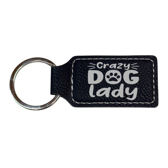 Keychain - Rectangle - Crazy Dog Lady - Leather