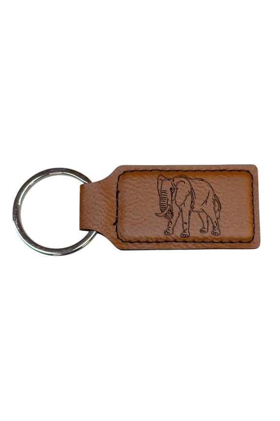 Keychain - Rectangle - Elephant - Leather