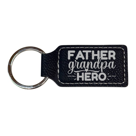 Keychain - Rectangle - Father Grandpa Hero - Leather