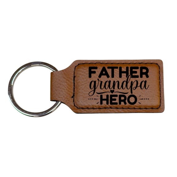 Keychain - Rectangle - Father Grandpa Hero - Leather