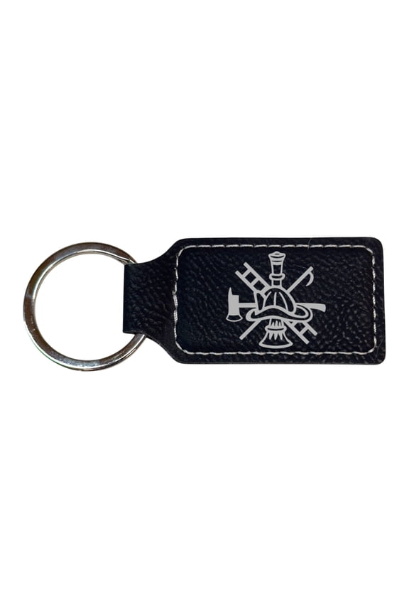 Keychain - Rectangle - Firefighter Emblem - Leather