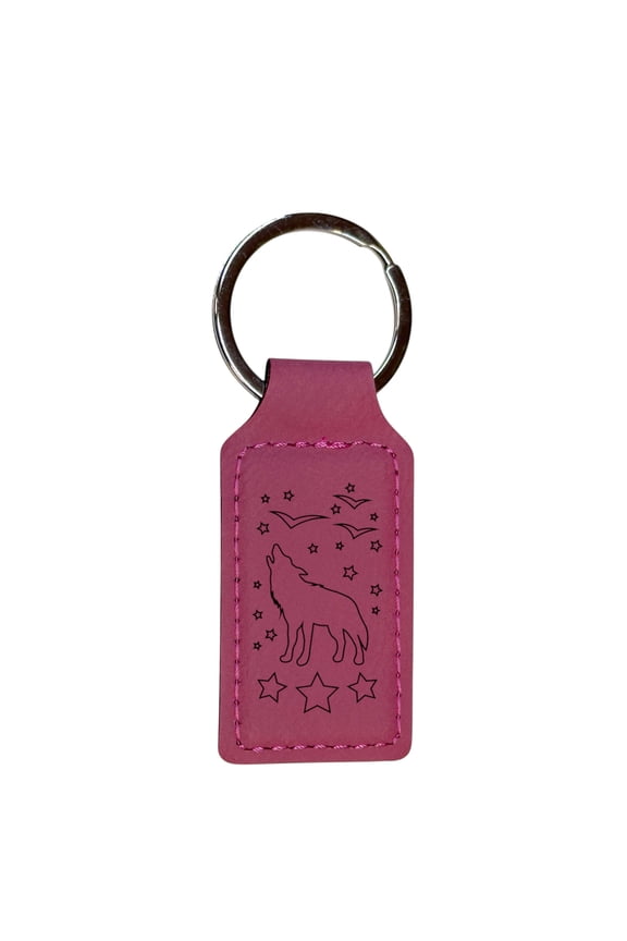 Keychain - Rectangle - Howling Wolf - Leather