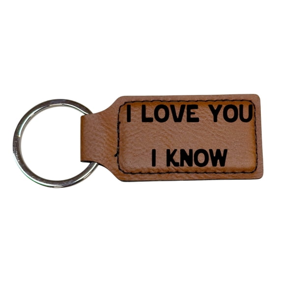 Keychain - Rectangle - I love you I know - Leather