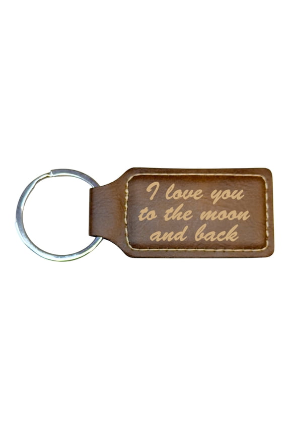 Keychain - Rectangle - I love you to the moon and back - Leather