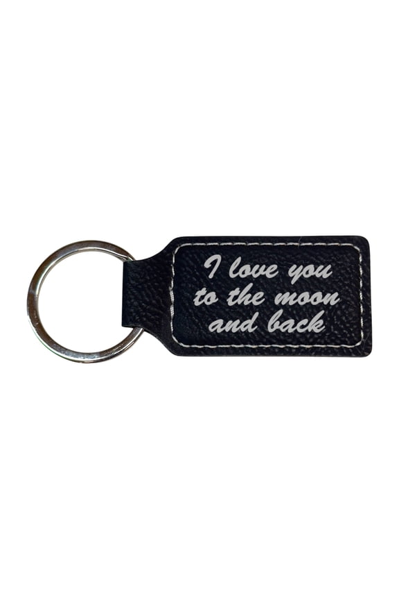 Keychain - Rectangle - I love you to the moon and back - Leather