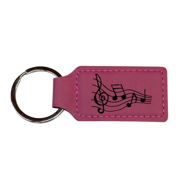 Keychain - Rectangle - Music Notes - Leather